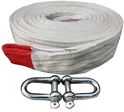 ZZDZW 5/10/15/20 Tonnes Corde De Remorquage Nylon Sangle De Remorquage avec 2 Manilles De Sécurité Auto Voiture 4X4，4m/5m/7m/9m Câble De Remorquage De Voiture (Color : White, Size : 9 m(15T))