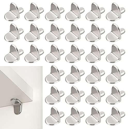 LYCXAMES 30 Piezas Soporte de Baldas, 5mm Clavijas de Soporte de Estante en Forma de L Aleación de Zinc, para Estantes Muebles Armario Estantería Librería, Plata