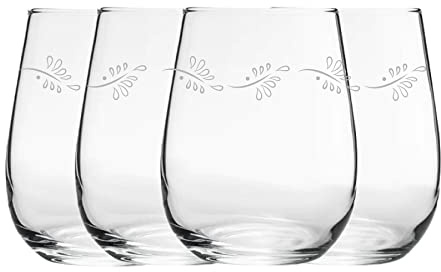 Lot de 4 verres à vin sans pied avec motif de feuilles gravées 360 ml