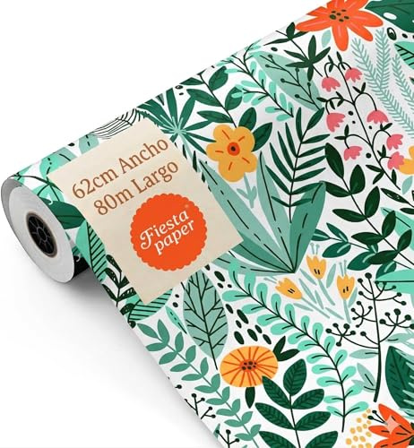 Carta da regalo con motivo fiori primaverili, rotolo grande e resistente da 62 cm x 80 m - Regali, eventi, decorazioni per negozi - FP Fiesta Paper