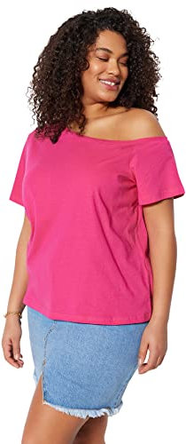 Trendyol Blusa de Talla Rosa-Ajustada Camisa, Fucsia, 3XL Grande para Mujer