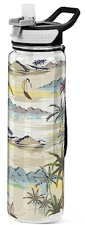 FRODOTGV Vintage Tropical Island Boys Bike Water Bottle Women Water Bottles Reusable Water Bottle for Men