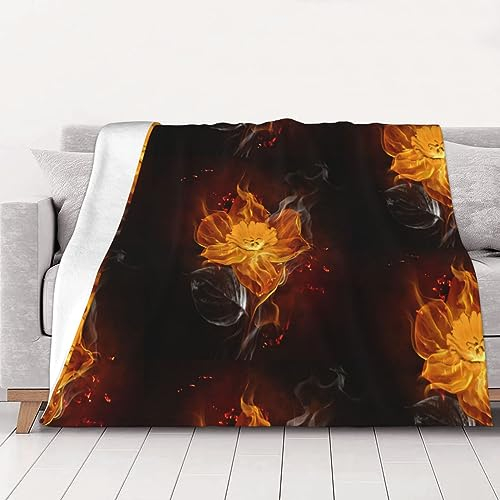 Mikrofaser-Decke mit Flammenblumen-Druck, Sofa-Überwurf, Flanell, flauschig, weich, warm, Überwurf, Decken für Bett, Couch, Reisen, 203 x 152 cm