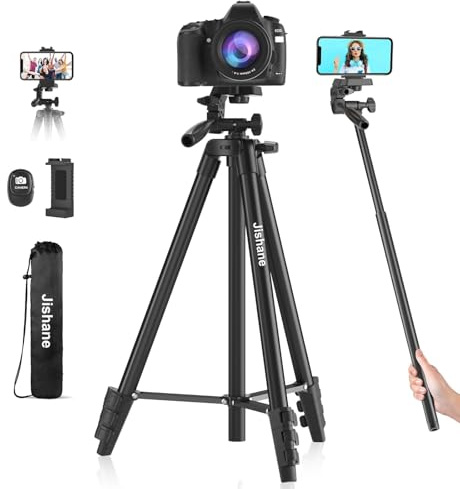 71 Camera Tripod, Versatile Cell Phone Tripod with Wireless Remote Phone Holder and Carry Bag, Lightweight Portable Camera Tripod Stand Compatible with Smartphone Cameras, Max Load 6.6 lbs