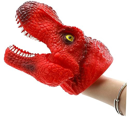ibasenice Handpuppe Dinosaurier Tyrannosaurus aus Weichem Silikon Realistische Kinderpuppe zum Spielen Geburtstagsgeschenk Rot