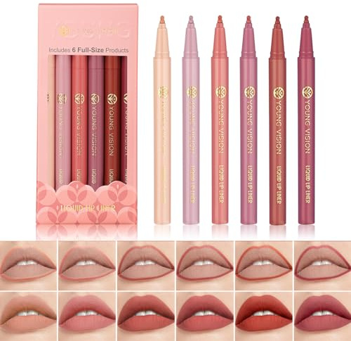 6PCS flüssiger Lippenstift & Lipliner Set, 2-in-1 Nude Matte Shades Lippenstift-Lipliner-Bleistift für die Skulptur-Füllung, lang anhaltende intensive Farbe, Antihaft, Frauen Make-up-Set (A)