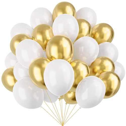 YMSZ Weiße und goldene Latexballons, 67 12 Zoll metallische goldene und weiße Partyballons für Geburtstag, Abschlussfeier, Hochzeit, Brautdusche Partydekoration