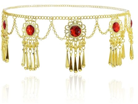 SCJJZ Catene e collane per il corpo,Catena in vita di danza del ventre stile bohémien catena in metallo ornamento floreale in vita con nappa con diamanti (105 cm)