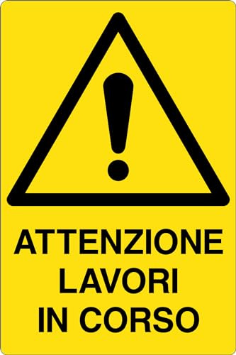 GLOBAL CARTELLO SEGNALETICO - ATTENZIONE LAVORI IN CORSO - Adesivo Extra Resistente, Pannello in Forex, Pannello In Alluminio (20x31 cm, Alluminio)
