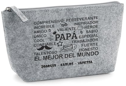Neceser de Viaje Personalizado para Hombre - día del Padre - cumpleaños - Bolsa de Aseo - Material Fieltro - Bolsa de Afeitado - (Adjetivos POSITIVOS)