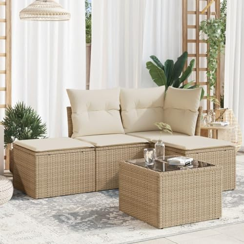 Gecheer 5-TLG. Gartenlounge Set Polyrattan, Balkonlounge, Lounge Set Outdoor Wetterfest, Loungemöbel Terrasse, Gartenmöbel Lounge, Gartensofa Rattan, Kissen