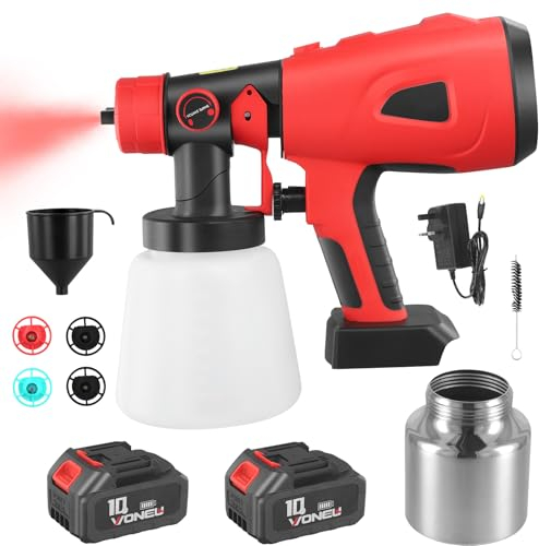 Aofesel Pistola a Spruzzo per Verniciare, per Makita, 850W Elettrica HVLP Pistola a Spruzzo con 2 Batteria, 2 Serbatoio d'acqua 800ml/ 3 Modalità/5 Ugelli, adatta per Armadi, Recinzioni (Rosa Rossa)