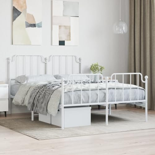 Rantry Robustes Stahl-Bettgestell mit Lattenrost, Weiß, 196x146x102 cm, für Schlafzimmer Model373954