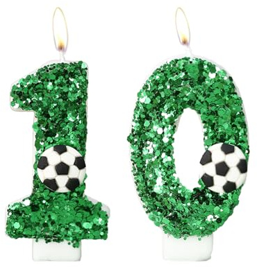 Bolosa Geburtstagskerzen Zahlen, Kerzen Geburtstag 10, Geburtstag Kerzen Fußball mit Grüne Pailletten, Geburtstagsdeko, Geburtstag Party, Jubiläum