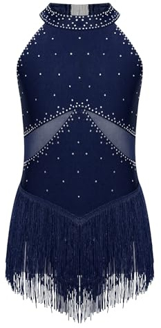 Vxuxlje Latin Tanzkleid Mädchen Fransen Tanzkleid Ärmellose Eiskunstlauf Kleid Turnanzug Tanzanzug Tanzkostüm Gymnastikanzug Bühnenauftritte Trikotanzug