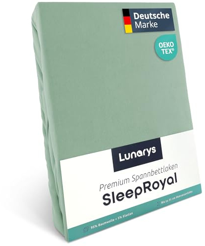 Lunarys® SleepRoyal Luxus Spannbettlaken 180x200cm - Hellgrün - 250 g/m² Premium Bettlaken - 40 cm Steghöhe - für hohe Matratzen, Boxspringbett & Matratze + Topper & Wasserbett - Stretch Jersey