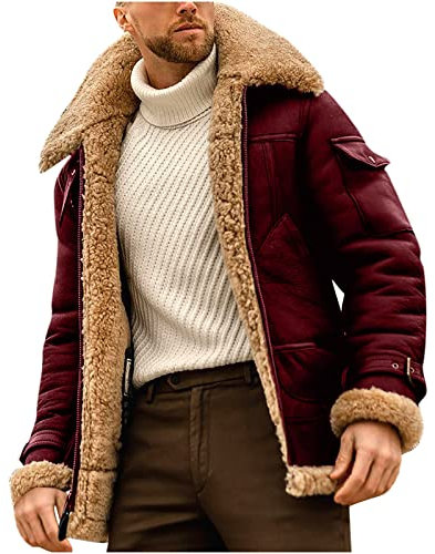 Chaqueta Cuero Hombre,Mis Pedidos Chaqueta Hombre Invierno de Forro de Felpa Talla Grande Grueso y Cálido Chaqueta Moto Hombre de Cuello de Piel Casual Cremallera Multibolsillos Cazadora Cuero Hombre