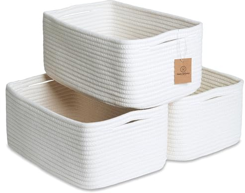 NaturalCozy 13.5”x8.5”x5.5” Storage Baskets for Shelves 3 Pack | Cotton Rope Woven Small Baskets for Organizing | Small Storage Bins for Nursery, Bathroom, Closet, Cube Shelf, Decorative, Gift