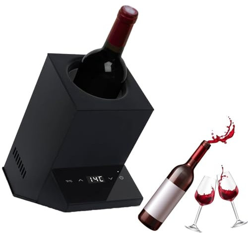 ZyKnaurral Electric Wine Ice Bucket, Electric Wine Cooler, Single Bottle, Wine and Beverage Bottle Cooler Single Bottle Electric Wine Ice Bucket, Intelligent Constant Temperature Control,Black