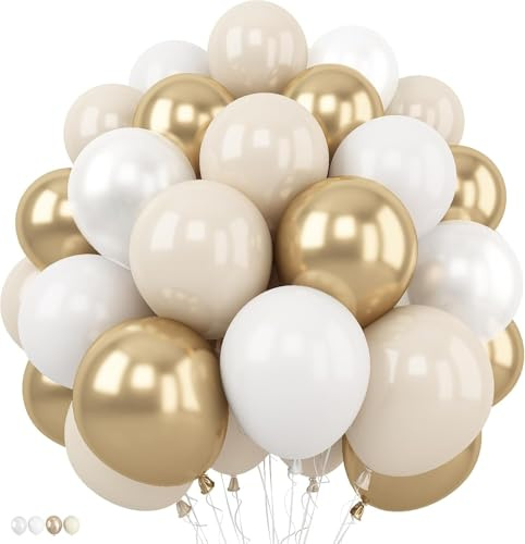 Gold White Beige Balloons Set - 12Inch Neutral Boho Balloon Set with Metallic Gold, Pearl White & Sand Balloons for Balloon Arch, Wedding, Baby Shower, Engagement, Bridal Shower & Birthday Decorations
