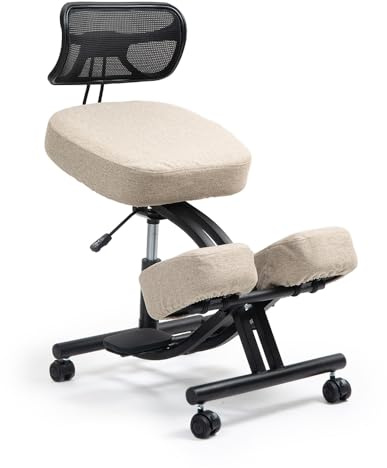 kenoko Hozeru Ergonomischer Kniestuhl Verstellbarer für Zuhause und Büro. Ergonomischer bürostuh Inklusive bezug in der Farbe Macchiato hergestellt aus Standard 100-zertifiziertem Stoff von Oeko-TEX