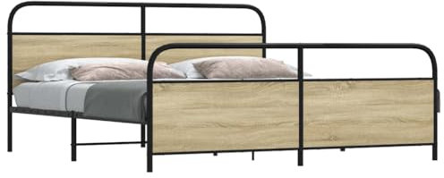 LAPOOH Metallbett ohne Matratze Sonoma-Eiche 180x200 cm, Bett, Bed Frame, Familienbett, Bettrahmen, Bett Gestell, Bett Rahmengestell, Schlafzimmer Bett - 3318652