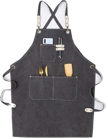 YRTHFJTJ Schweißschürze, robuste Arbeitsschürze aus Segeltuch mit Tasche for verschiedene Werkzeuge, Schürze mit Kreuzrücken for Herren und Damen (Farbe: Grau, Größe: XL)(Grey)