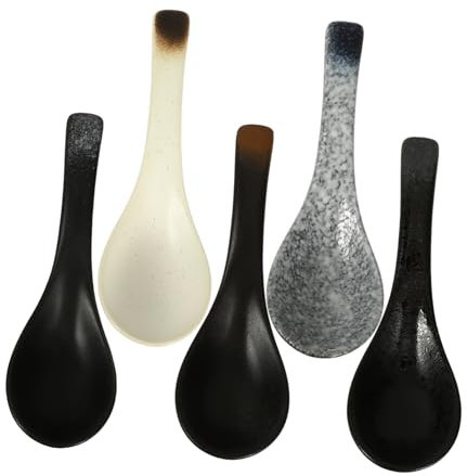 OSOLADY 5pezzi Cucchiai Zuppa Giapponesi Design e Ramen Colori Cene Formali e Informali