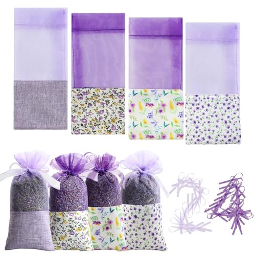Lvjkes 24 Pezzi Sacchetti di Lavanda bustina, Sacchetti Vuoti Viola Garza di Coulisse di Cotone per Lavanda, spezie ed Erbe, Bustine di profumo per il guardaroba, Borsa regalo per aromi per auto (C)