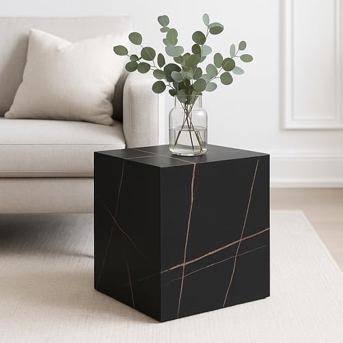 [en.casa] Tavolino a Forma di Cubo Tavolo Basso da Caffè Tavolino Laterale da Divano Comodino 45 x 40 x 40 cm - Effetto Marmo Nero