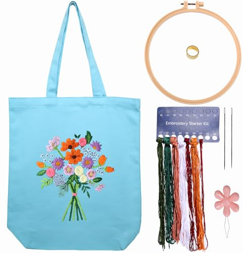 CREAWONDER Stickset aus Segeltuch mit Muster für Anfänger, Kunst und DIY Stickerei-Bastelsets für Erwachsene, inklusive Anleitung, Stickrahmen, Farbfäden und Werkzeug