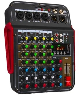 YQVEOT Mezclador de Audio Mezclador de 6 Canales Consola de Mezcla portátil Interfaz USB 48V Phantom Power