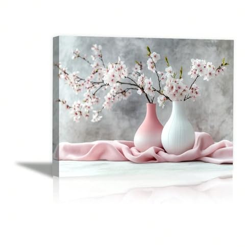 AIHNBF Lienzo decorativo con flores de cerezo, color rosa y blanco, impresión artística para salón, dormitorio, decoración elegante y moderna, naturaleza, arte de pared, 80 x 120 cm