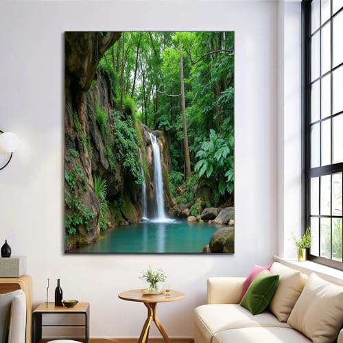 Waldgrün Leinwand Kunstwerk Poster, Wald Pool Tropisch Landschaft Druckbild und Kunstdrucke, Wand Bilder Bilder für Wohnzimmer Inneneinrichtung Dekor 80x120cm Ungerahmt