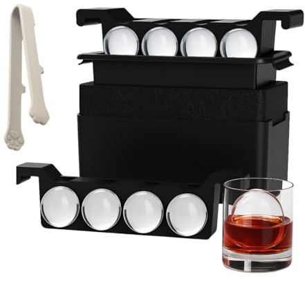 Stampi per sfere di ghiaccio trasparenti, per whisky e cocktail, grande vassoio rotondo riutilizzabile in silicone da 5 cm, per congelatore, 8 stampi trasparenti per cubetti di ghiaccio, con pinze per