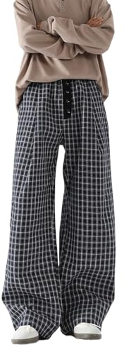 Y2K Pantalon Baggy Femme Harajuku Streetwear à Carreaux Large Ceinture Élastique Hip Hop Couleurs Assorties Style Rétro