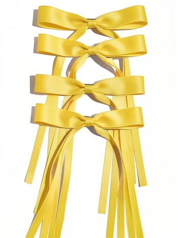 Zosutetoxo 4 Stück Gelbe Schleifen Haarspangen mit Langem Band Handgefertigte Haarschleifen Gelbe Haaraccessoires für Frauen und Mädchen