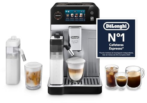 De’Longhi Eletta Ultra – Cafetera Superautomática con Jarra de leche automática, 50+ Bebidas Calientes y Frías, Silent Technology, Pantalla Táctil a Color, Color Metal (ECAM472.85.MB)