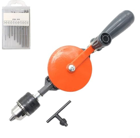 Kit de perceuse manuelle avec 10 forets pour bois, acrylique et plastique - Outil de perçage manuel portable en acier de 31 cm pour bricolage, menuiserie et STU