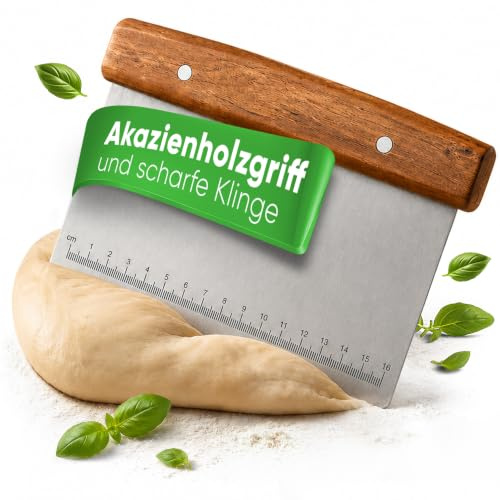 EDELFELD - Teigkarte aus Edelstahl 18cm mit Holzgriff - Teigschneider zum Brotbacken - Langlebiger Teigspachtel zum Teilen & Formen von Teig - Dough Scraper für sauberes Arbeiten