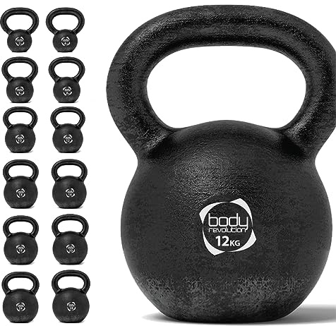 Body Revolution – gjutjärn kettlebell viktset – 2 kg 4 kg 6 kg 8 kg 10 kg 12 kg 14 kg 16 kg 18 kg 20 kg 24 kg kettlebells – kondition, aerobics och HIIT vattenkokare klocka träningsvikter och
