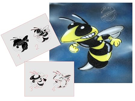 UMR-DESiGN AS-018 Biene Step by Step Schablone für Acryl, Airbrush, Spray, Lacke und Wandfarbe