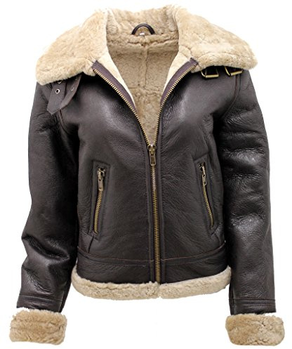 Frauen braun B3 WW2 Ingwer Wirklich dick Schaffell Leder Fliegende Jacke