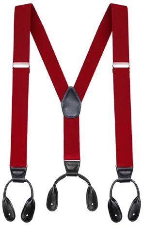 Buyless Fashion Butten End Suspenders for Men - 48 Adjustable Straps 1 1/4 - Y Shape - 5113-Red