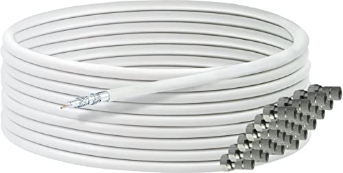 SCHWAIGER Koaxialkabel 50 m I SAT-Kabel & Antennen-Kabel mit 135dB Schirmungsmaß I 8,2mm Koaxial-Kabel für SAT- & Kabelfernsehen I 5-fach geschirmt & witterungsbeständig I inkl. 24 F-Stecker