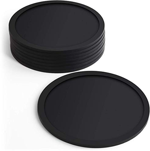 igadgitz Home U6901 – BPA-frei Glasuntersetzer Silikon Anti-Rutsch Untersetzer Gläser, 8er Set - Runde, Pint Glass Größe, Kaffeetassen, Teetassen und Flaschen - Partys, Home, Office und mehr - Schwarz