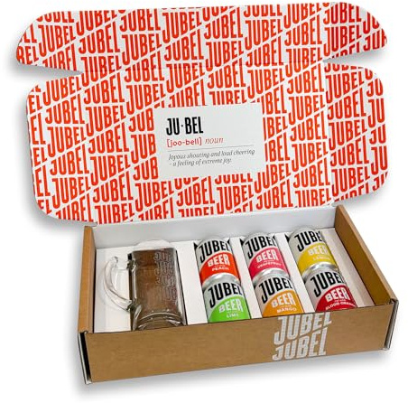 JUBEL Mixed Gift Pack With Branded Glass (6x330ml) - Perfect Beer Gift - Award Winning & Gluten Free - Vegan & Low Calorie - Dangerously Refreshing Fruit Lager - Craft Beer Gift Set | Dangerously Refreshing Fruit Beer, Vegan, Gluten Free, Low Calorie, Low Sugar, Sociable ABV, B Corp Certified,