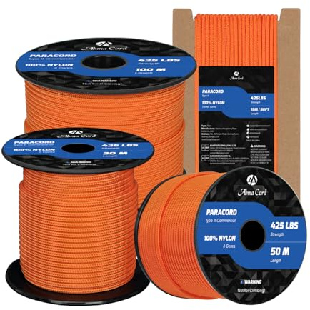 Abma Cord Paracord 3mm 50M Seil Paracord 425 Typ II Schnur mit 3 Kern | Max 192kg (425lbs), 100% Nylon, Basteln, Outdoor, Camping, Survival