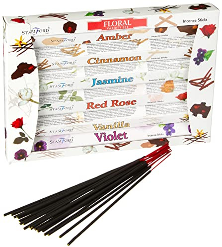 Stamford London 37325 Floral Variety Set Incense Sticks - 6 Packs x 20 Sticks, Black