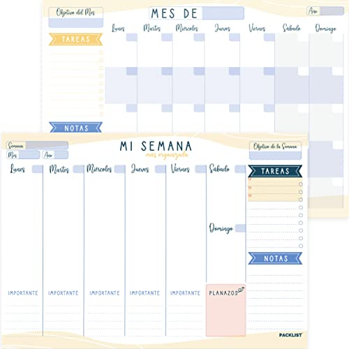 PACKLIST Veckoplanerare + månadsplanerare – 2-pack A4-planerare, skrivbordsplanering, dagböcker, planerare och kalendrar månad + exklusiv designvecka
